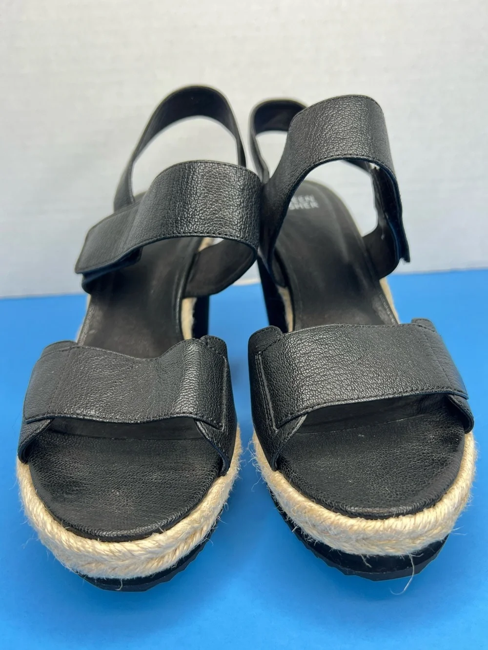 Eileen Fisher Winnie Womens Tumbled Leather Wedge Espradilles Black Sz 8M LKNW